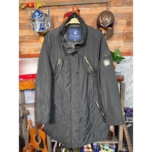 Vintage y2k 00s ROCAWEAR Classic Parka XL Black Parka Jacket Gold Trim Accents